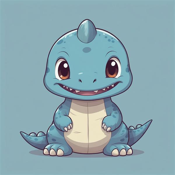 تصویر دایناسور آبی کوچک نشسته با نگاه کنجکاو