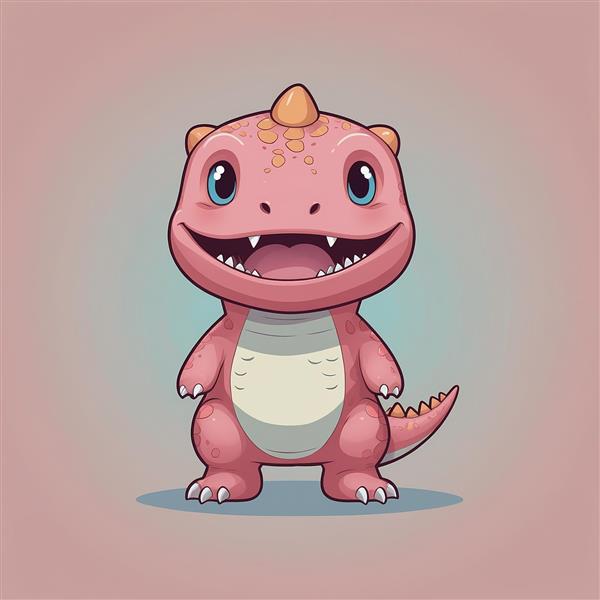 تصویر دایناسور کوچک قرمز با لبخند پهن برای اتاق کودک
