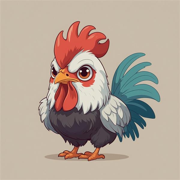 طرح خروس جنگی کارتونی با ترکیب رنگی قرمز و خاکستری