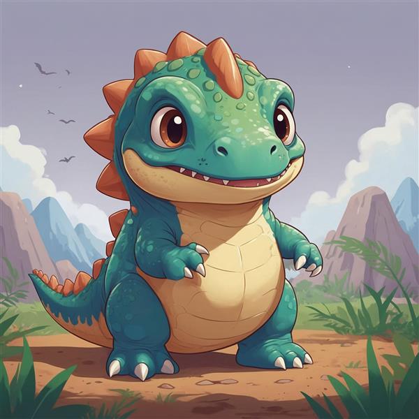 طرح دایناسور کارتونی سبز و نارنجی برای پوستر دیواری