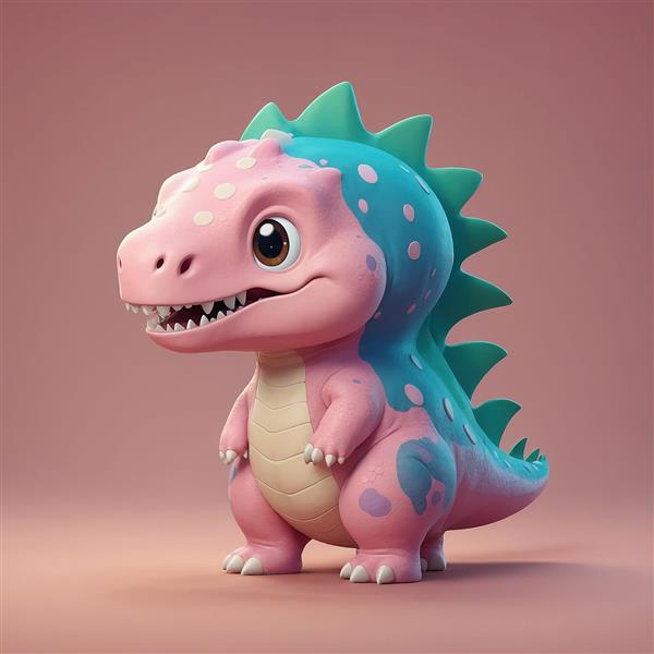 عکس دایناسور صورتی و فیروزه‌ای سه‌بعدی برای دکور