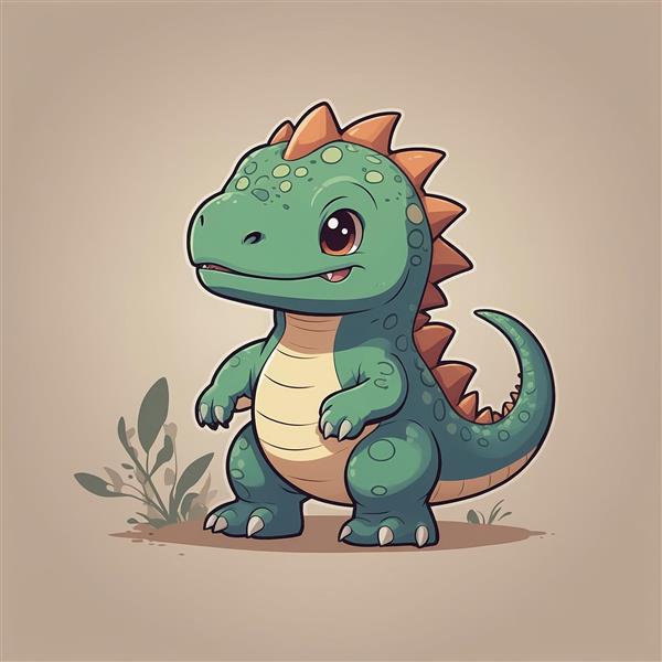 طرح دایناسور سبز کارتونی کوچک برای پوستر اتاق کودک