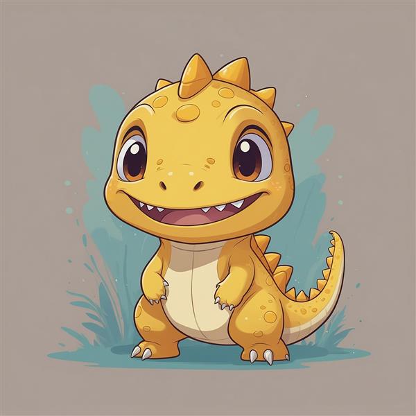 عکس دایناسور زرد کوچولو خندان برای تابلو دکوراتیو نوزاد