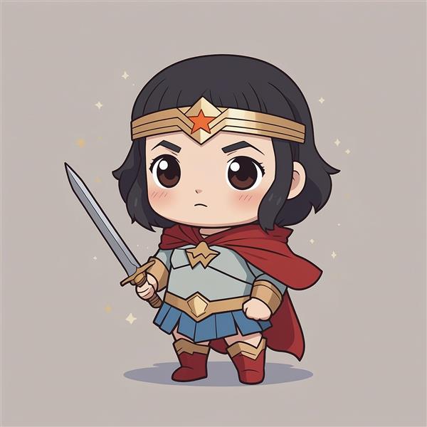 عکس کارتونی واندر ومن با شمشیر و شنل برای پوستر