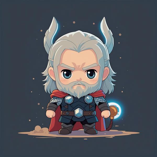 طرح کارتونی ثور با ریش سفید و کلاهخود برای پوستر