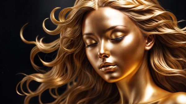طرح سه بعدی صورت زن طلایی درخشان مناسب برای چاپ روی بوم و پوستر دیواری پشت میز مدیریت