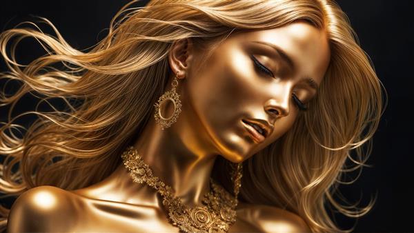 تصویر باکیفیت چهره زن با پوست و آرایش طلایی متالیک ویژه تابلو دکوراتیو آرایشگاه زنانه و کلینیک زیبایی
