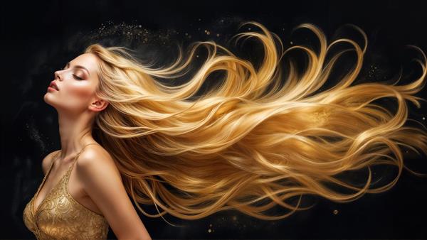 پوستر دیواری طرح مدرن نیم‌رخ زن با موهای بلند و طلایی برای تزیین دیوارهای سالن انتظار مزون و آتلیه‌های عکاسی