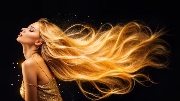 طرح گرافیکی با کیفیت بالا از زن با موهای بلوند درخشان برای بنرهای تبلیغاتی آرایشگاه و پوستر دیواری پهن سالن‌های زیبایی