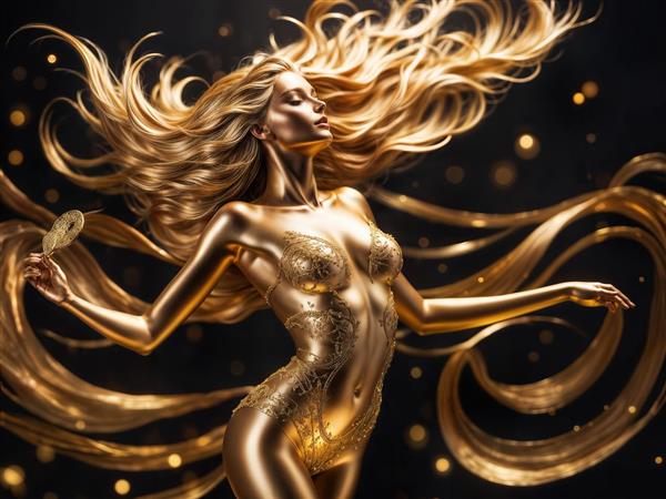طرح انتزاعی و گرافیکی فیگور زن طلایی درخشان برای پوستر دیواری سه بعدی پشت تختخواب و دیوارهای دکوراتیو ویلاهای مدرن