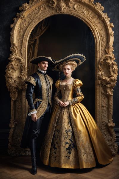 طرح لوکس زوج درگاه طلایی برای پوستر دیواری عمودی در آرایشگاه‌های مردانه و زنانه مدرن، مزون‌های مد و سالن‌های همایش