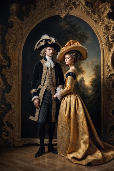 پوستر دیواری طرح نقاشی هنری زوج در عمارت قدیمی ایده آل برای دکوراسیون کلاسیک خانه، دیوار پشت تلویزیون و چاپ تابلوهای دکوراتیو