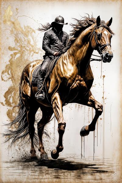 نقاشی مدرن گاوچران سوار بر اسب با تم رنگی قهوه‌ای و طلایی مناسب اتاق خواب و ویلا