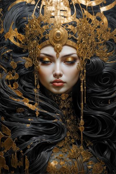 طرح چهره زن با تاج سلطنتی طلایی و جواهرات لوکس در سبک نقاشی فانتزی – کاور شبکه اجتماعی و بنر تبلیغاتی