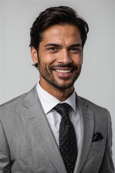 تصویر چهره لبخند مرد جوان با لباس رسمی جهت استفاده در بروشورهای تبلیغاتی و تابلوهای دکوراتیو سالن کنفرانس و هتل‌ها