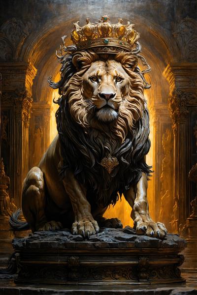 تندیس شیر با تاج پادشاهی در محراب کلاسیک ویژه پوستر دیواری دکوراسیون اداری، اتاق رئیس و فضاهای رسمی