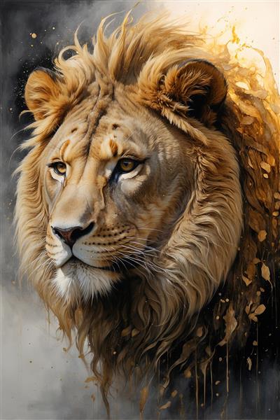 طرح هنری چهره شیر با یال‌های آتشین و گرافیک مدرن جهت چاپ تابلو شاسی و پوستر دیواری سالن‌های ورزشی و محیط‌های خلاق