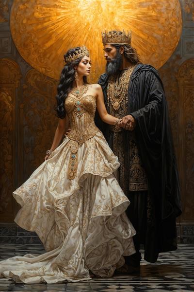 طرح عمودی پوستر سه بعدی رقص و همراهی پادشاه و ملکه در تالار خورشید ایده آل برای دیوار پشت تخت خواب، سالن آرایش عروس و قاب عکس دکوراتیو