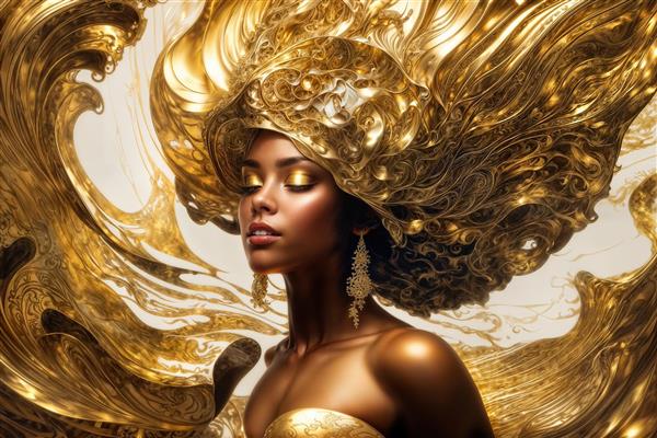 چهره زن با آرایش و موهای طلایی جادویی برای تابلوهای تزئینی سالن ماساژ، اسپا و کلینیک‌های زیبایی