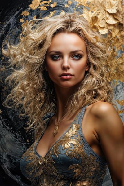 تصویر بریتنی اسپیرز بلوند با موهای فر و جزئیات طلایی ویژه چاپ روی بوم، کوسن و پرده‌های تزئینی اتاق خواب بانوان