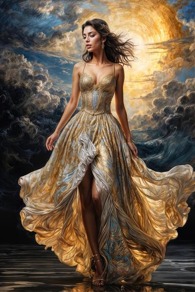 پوستر دیواری رویایی دوآ لیپادر میان ابرهای درخشان و غروب طلایی برای دکوراسیون اتاق نشیمن و لابی