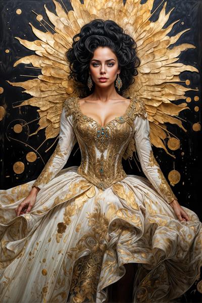 پوستر دیواری الیزابت تیلور با لباس پف‌دار سلطنتی و تاج بال‌مانند طلایی برای تالارهای مجلل و عمارت‌های کلاسیک