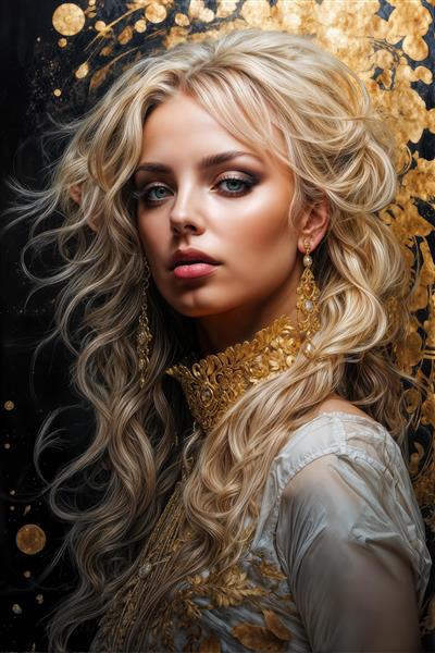 پوستر دیواری فانتزی بریتنی اسپیرز با موهای بلوند و زیورآلات درخشان طلایی ویژه دکوراسیون آتلیه و گالری