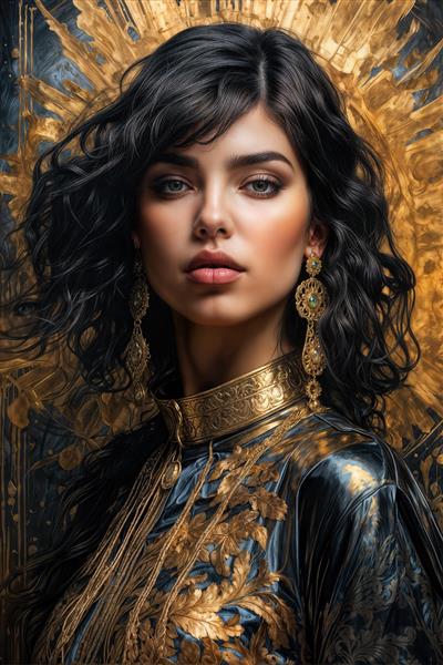 تابلو دکوراتیو مدرن چهره دوآ لیپا با استایل فشن و پس‌زمینه گرافیکی طلایی مناسب مزون و سالن زیبایی