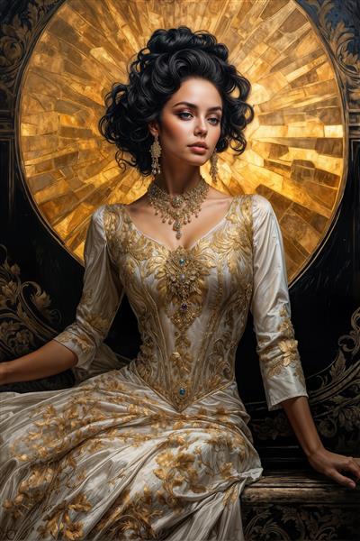 پوستر دیواری لوکس طرح نقاشی الیزابت تیلور با لباس مجلسی کلاسیک و جواهرات سلطنتی برای دکوراسیون پذیرایی