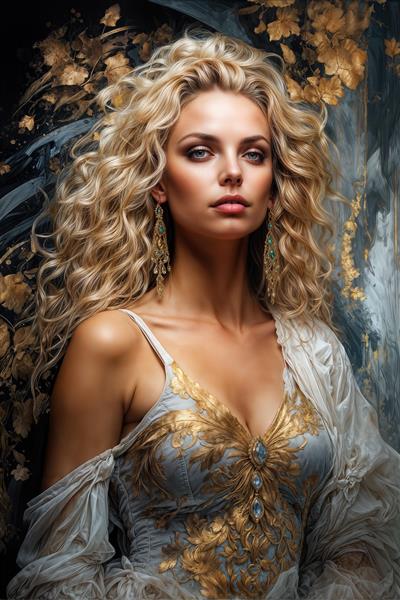 طرح بریتنی اسپیرز با موهای بلوند موج‌دار و لباس دکلته براق برای پوستر دیواری اتاق خواب نوجوان و سالن‌های مدرن