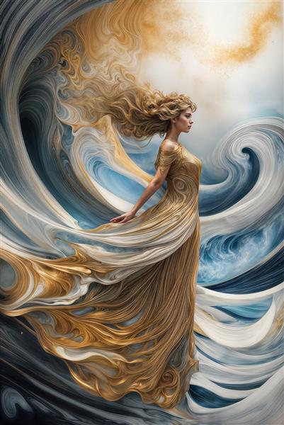 پوستر دیواری سبک انتزاعی با تم دریا و بانوی ایستاده در افق مناسب برای دفتر کار، اتاق کنفرانس و سالن‌های انتظار