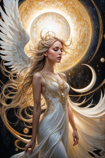 طرح مدرن فرشته با بال‌های سپید و هاله نورانی خورشید ویژه پوستر دیواری پذیرایی، دفتر کار مدیرعامل و دکوراسیون داخلی ویلا