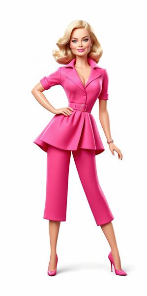 پوستر دیواری مدرن مارگو رابی باربی با لباس صورتی دو تکه و کفش پاشنه بلند برای لابی هتل‌ها و دکوراسیون پشت تخت خواب