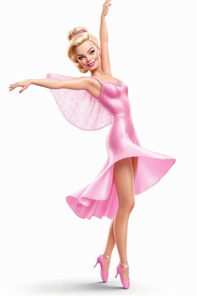 تصویر فانتزی رقص باله باربی با پیراهن صورتی بلند ویژه چاپ روی پرده اتاق کودک، کوسن و تابلوهای دکوراتیو تالارهای رقص