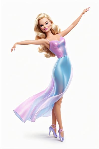 پوستر دیواری سه بعدی رقص باربی با لباس حریر طیف رنگی آبی و بنفش درخشان برای اتاق خواب رویایی و تالارهای پذیرایی