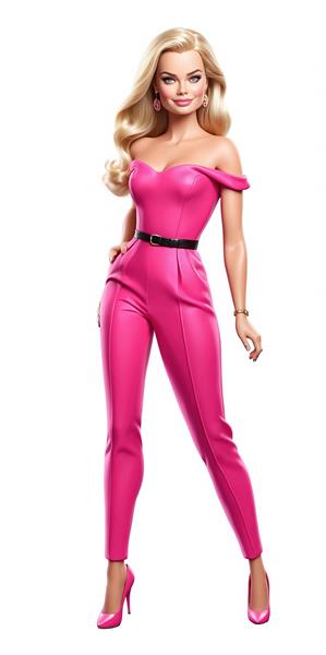 عکس باکیفیت باربی با سرهمی دکلته صورتی و کمربند مشکی برای چاپ روی کوسن، پرده تصویری و پوستر دیواری اتاق خواب