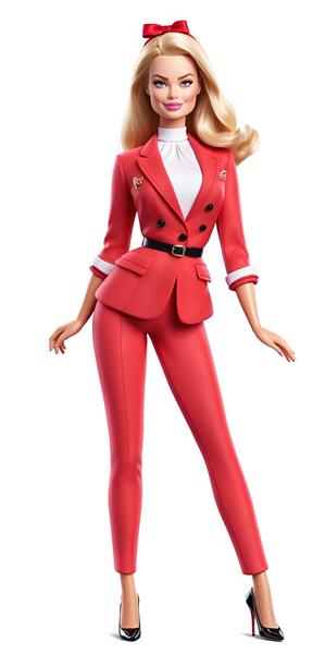 تصویر باربی با لباس قرمز رسمی و پاپیون برای پوستر دیواری اتاق نوجوان، تزیینات سالن زیبایی و چاپ روی کیف و اکسسوری