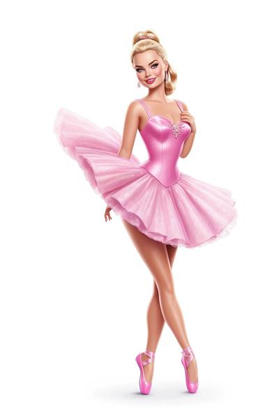 عکس باکیفیت باربی با دامن پفی صورتی برای پوستر دیواری دایره‌ای، تابلو شاسی و روتختی ست دخترانه