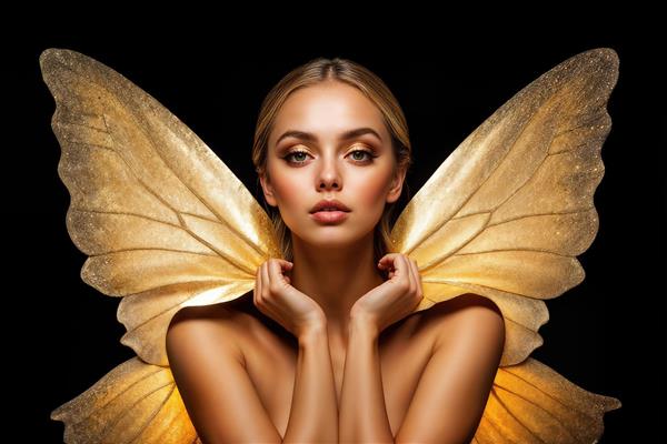 تصویر گرافیکی زن با بال‌های بزرگ درخشان برای نصب در سالن‌های اسپا و مراکز تخصصی مراقبت از پوست