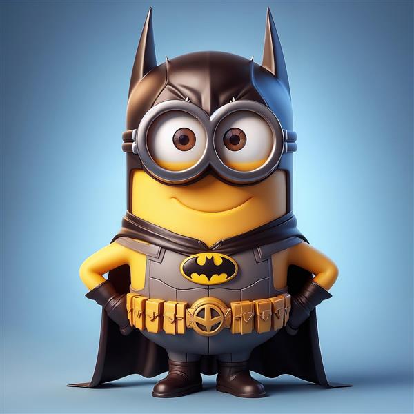 پوستر دیواری سه بعدی مینیون در نقش بتمن با شنل مشکی ویژه تزیین اتاق کودک و مهدکودک