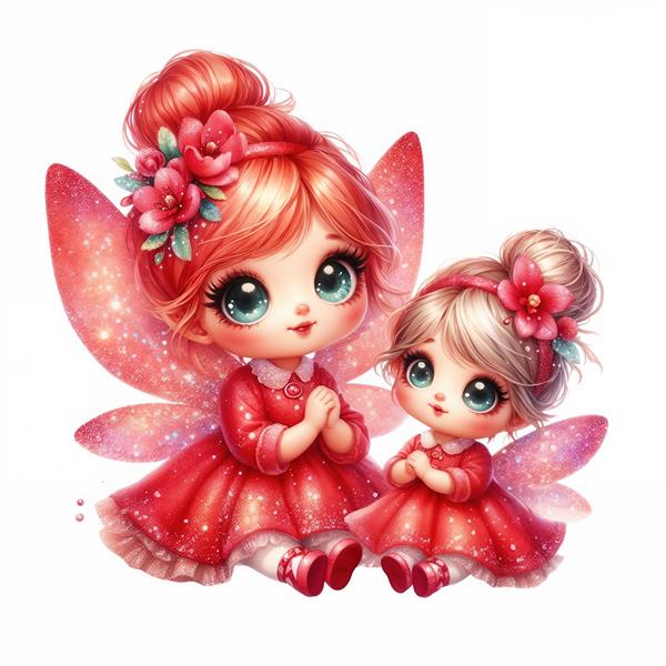 تصویر دو فرشته قرمز پوش فانتزی مناسب چاپ روی دفترچه، لیوان و پوستر دیواری اتاق کودک