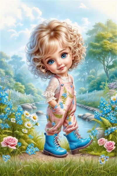 طرح فانتزی دختر زیبا در خیابان پاریس مناسب پوستر دیواری پشت تخت خواب و تابلو تزیینی اتاق خواب دخترانه