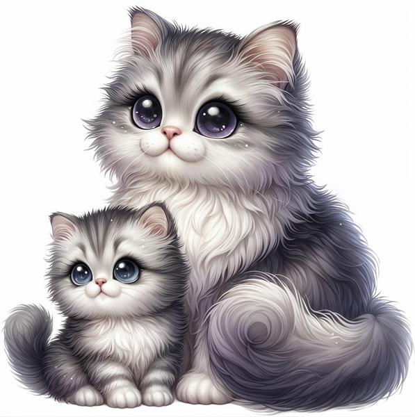 تصویر گربه پرشین مادر و بچه برای پوستر دیواری سالن های زیبایی حیوانات، دکوراسیون خانه های مدرن و چاپ روی بوم نقاشی و کوسن