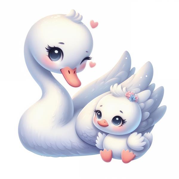 طرح گرافیکی قو و جوجه قو با تم مادرانه برای چاپ روی تابلو دکوراتیو و کاغذ دیواری اتاق نوزاد