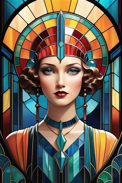 طرح شیشه رنگی (استیند گلس) زن اشرافی برای پوستر دیواری پشت منبر و لابی‌های مجلل