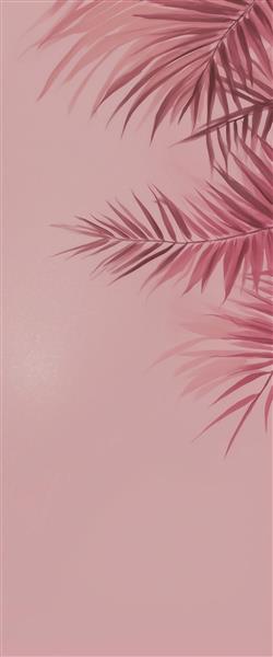 طرح برگ‌های نخل صورتی مینیمال برای دکوراسیون اتاق خواب دخترانه و آرایشگاه زنانه، مناسب برای چاپ روی پرده، روتختی و پوستر دیواری ملایم، تم استوایی فانتزی