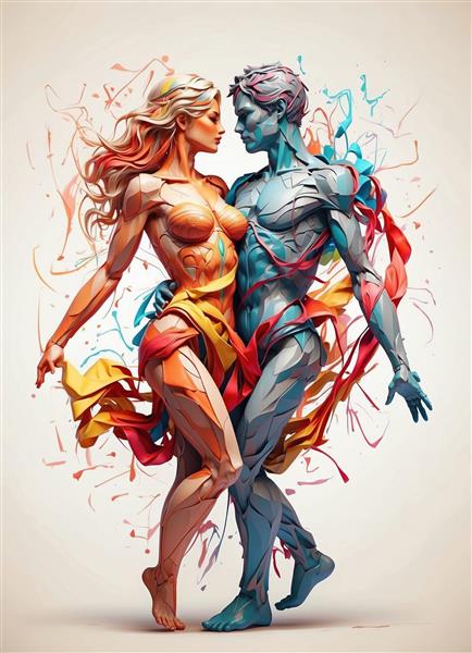 پوستر دیواری انتزاعی طرح زوج عاشق با خطوط رنگی مدرن، مناسب برای اتاق خواب مستر، لابی هتل و فضاهای هنری، قابل استفاده برای پوستر دیواری سه بعدی و قاب‌های دکوراتیو بزرگ