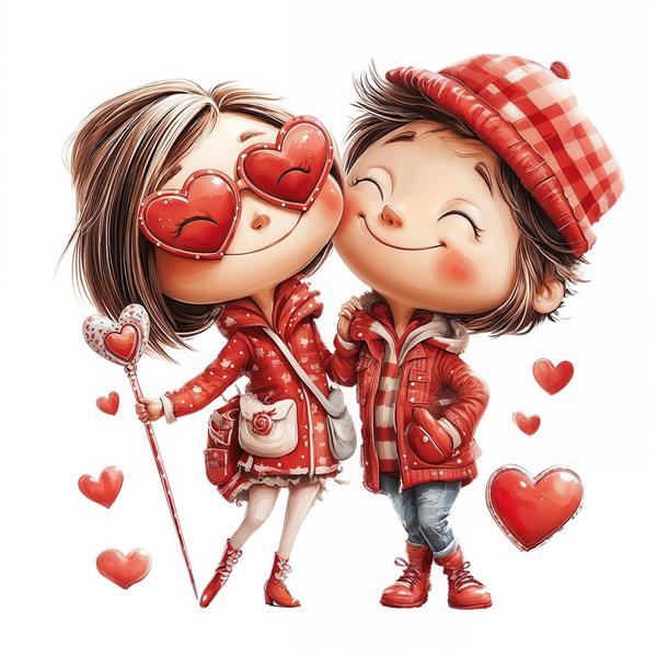 طرح ولنتاین دختر و پسر زمستانی با لباس‌های بافتنی قرمز مخصوص چاپ روی کوسن و روتختی