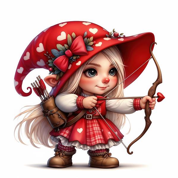 طرح فانتزی دختر تیرانداز با کلاه قرمز خال‌خالی مناسب برای دفترچه یادداشت و پوستر دیواری خلاقانه اتاق کودک