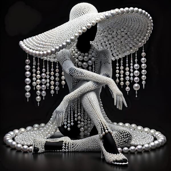 تصویر خلاقانه زن نشسته با استایل مرواریدی سرتاسری برای پوستر دیواری اتاق خواب، نوت‌بوک و محصولات چاپی